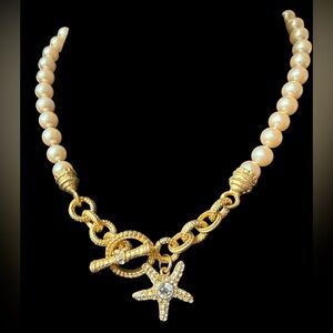 Nautical Toggle Clasp Pearl & Starfish Pendant Necklace